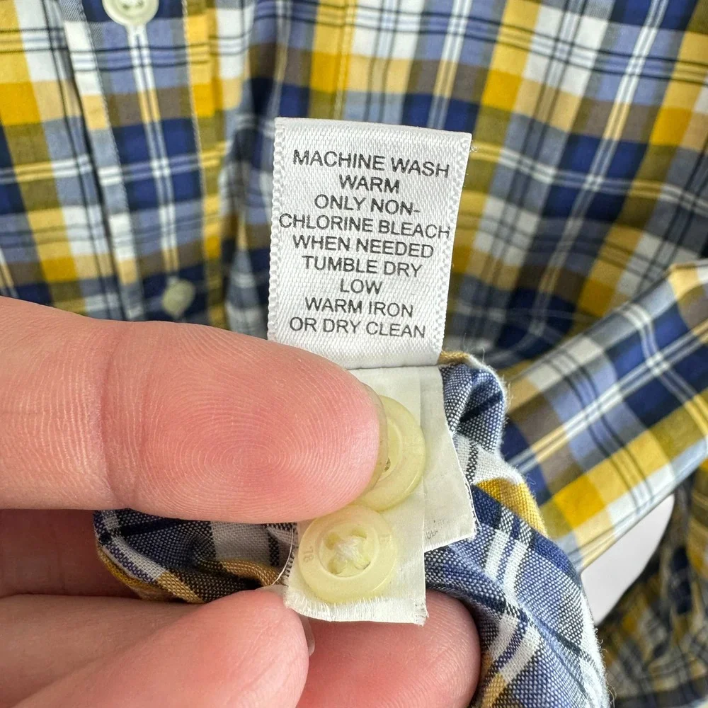 Banana Republic Soft Wash Mens Large Blue Yellow Plaid‎ Cotton Button Down Shirt